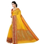 Women's Kota Doria Cotton Border Saree With Blouse (Yellow, 5-6 Mtrs) - Image 2