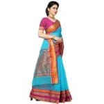 Women's Kota Doria Cotton Border Saree With Blouse (Sky Blue, 5-6 Mtrs) - Image 3