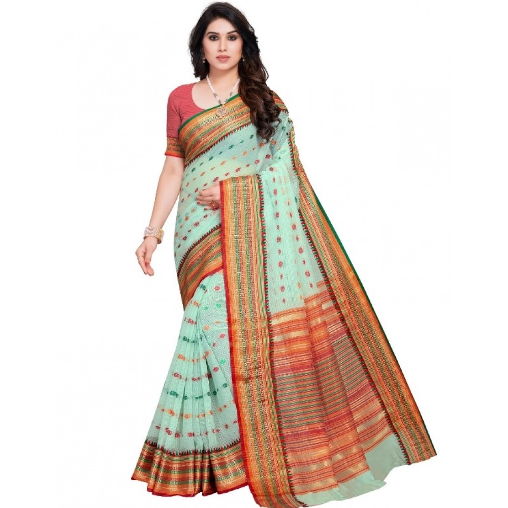 51341544290_0c75bd81a8_o_d-1000x1000-1.webp Women's Kota Doria Cotton Woven Butta Saree With Blouse (Pista, 5-6 Mtrs) - Image 1