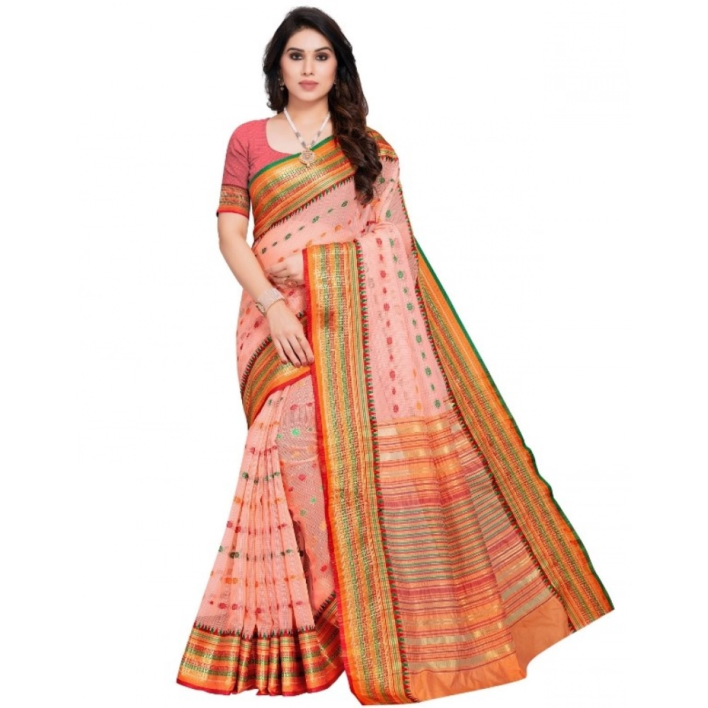 51341544385_ae1dc5c4b7_o_d-1000x1000-1.webp Women's Kota Doria Cotton Woven Butta Saree With Blouse (Peach, 5-6 Mtrs) - Image 1
