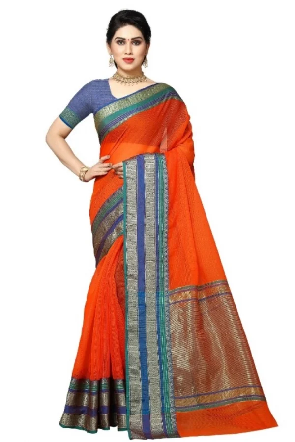 Women's Kota Doria Cotton Border Saree With Blouse (Fanta, 5-6 Mtrs)