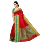Women's Kota Doria Cotton Border Saree With Blouse (Red, 5-6 Mtrs) - Image 2