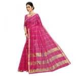 Women's Kota Doria Cotton Checked Saree With Blouse (Rani, 5-6 Mtrs) - Image 4