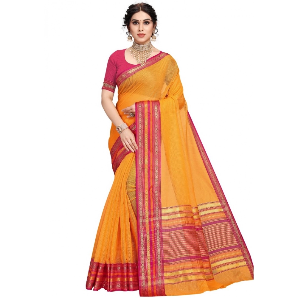 51368438247_869a3efce4_o_d-1000x1000-1.webp Women's Kota Doria Cotton Bordered Saree With Blouse (Gold, 5-6 Mtrs) - Image 1