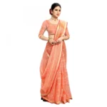 Women's Kota Doria Cotton Checked Saree With Blouse (Peach, 5-6 Mtrs) - Image 2