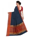 Women's Kota Doria Cotton Bordered Saree With Blouse (Navy Blue, 5-6 Mtrs) - Image 2