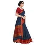Women's Kota Doria Cotton Bordered Saree With Blouse (Navy Blue, 5-6 Mtrs) - Image 4