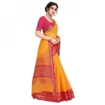 Women's Kota Doria Cotton Bordered Saree With Blouse (Gold, 5-6 Mtrs) - Image 4