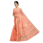 Women's Kota Doria Cotton Checked Saree With Blouse (Peach, 5-6 Mtrs) - Image 3