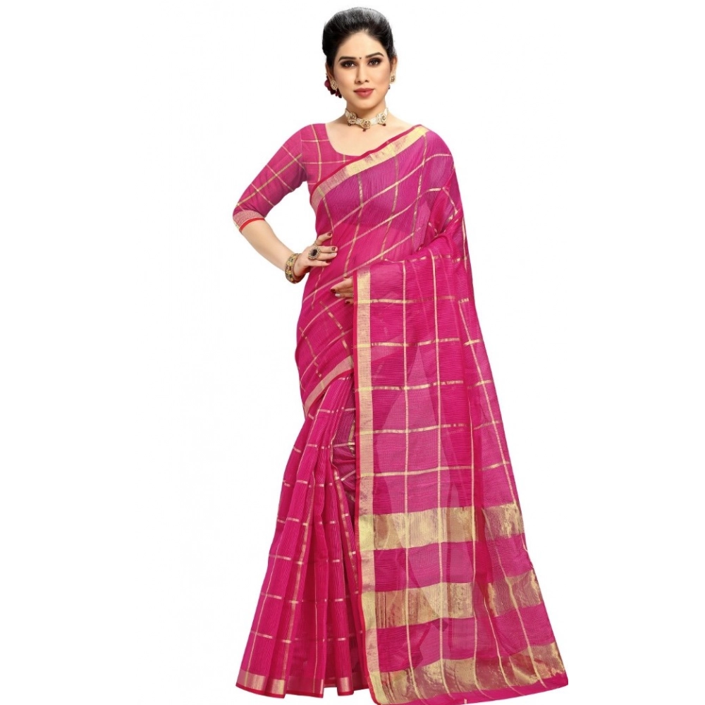 51370196545_7db31dd97e_o_d-1000x1000-1.webp Women's Kota Doria Cotton Checked Saree With Blouse (Rani, 5-6 Mtrs) - Image 1