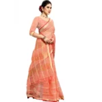 Women's Kota Doria Cotton Checked Saree With Blouse (Peach, 5-6 Mtrs) - Image 4