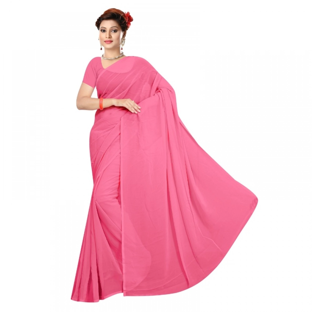 51402946757_7dfe3fda93_o_d-1000x1000-1.webp Women's Georgette Plain Saree With Blouse (Pink, 5-6 Mtrs) - Image 1