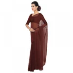 Women's Georgette Plain Saree With Blouse (Coffee, 5-6 Mtrs) - Image 2