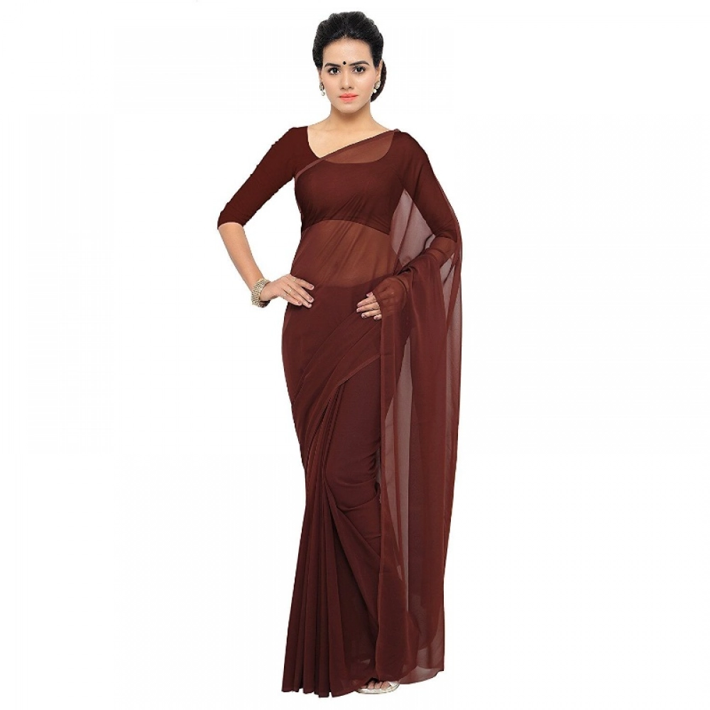 51403691056_458dcfdb13_o_d-1000x1000-1.webp Women's Georgette Plain Saree With Blouse (Coffee, 5-6 Mtrs) - Image 1