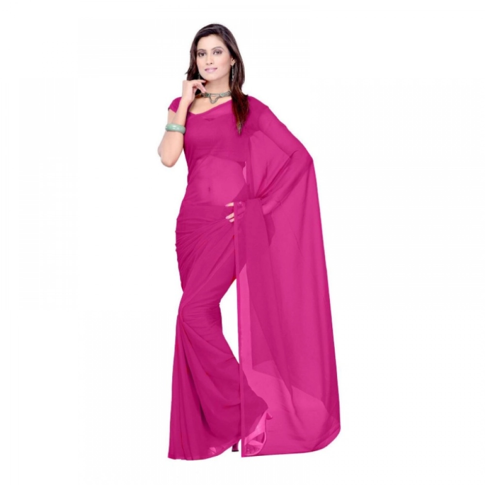 51403693761_8333c772da_o_d-1000x1000-1.webp Women's Georgette Plain Saree With Blouse (Wine, 5-6 Mtrs) - Image 1