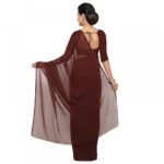 Women's Georgette Plain Saree With Blouse (Coffee, 5-6 Mtrs) - Image 3