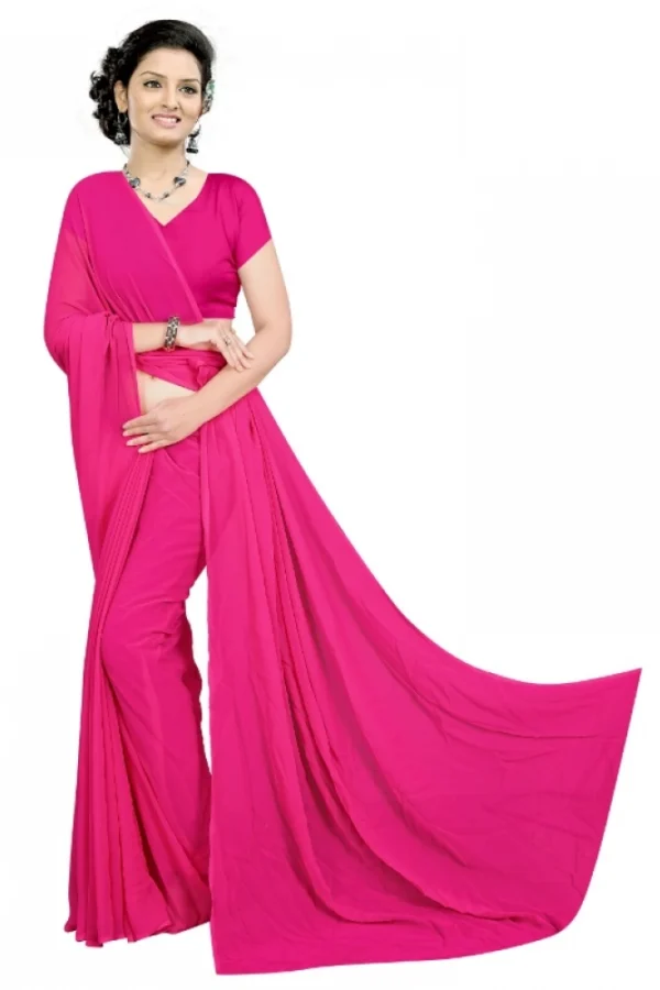 Women's Georgette Plain Saree With Blouse (Pink, 5-6 Mtrs)