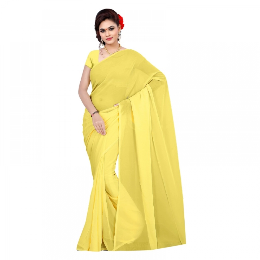51403953108_dfd82d485f_o_d-1000x1000-1.webp Women's Georgette Plain Saree With Blouse (Lemon Yellow, 5-6 Mtrs) - Image 1