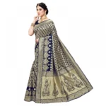 Women's Jacquard Silk Kanjivaram Jacquard Silk Saree With Blouse (Navy Blue, 5-6 Mtrs) - Image 4