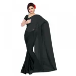 Women's Georgette Plain Saree With Blouse (Black, 5-6 Mtrs) - Image 2