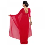 Women's Georgette Plain Saree With Blouse (Red, 5-6 Mtrs) - Image 3