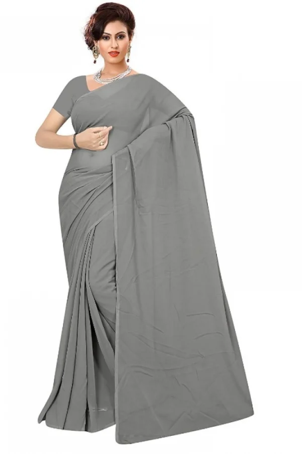 Women's Georgette Plain Saree With Blouse (Grey, 5-6 Mtrs)