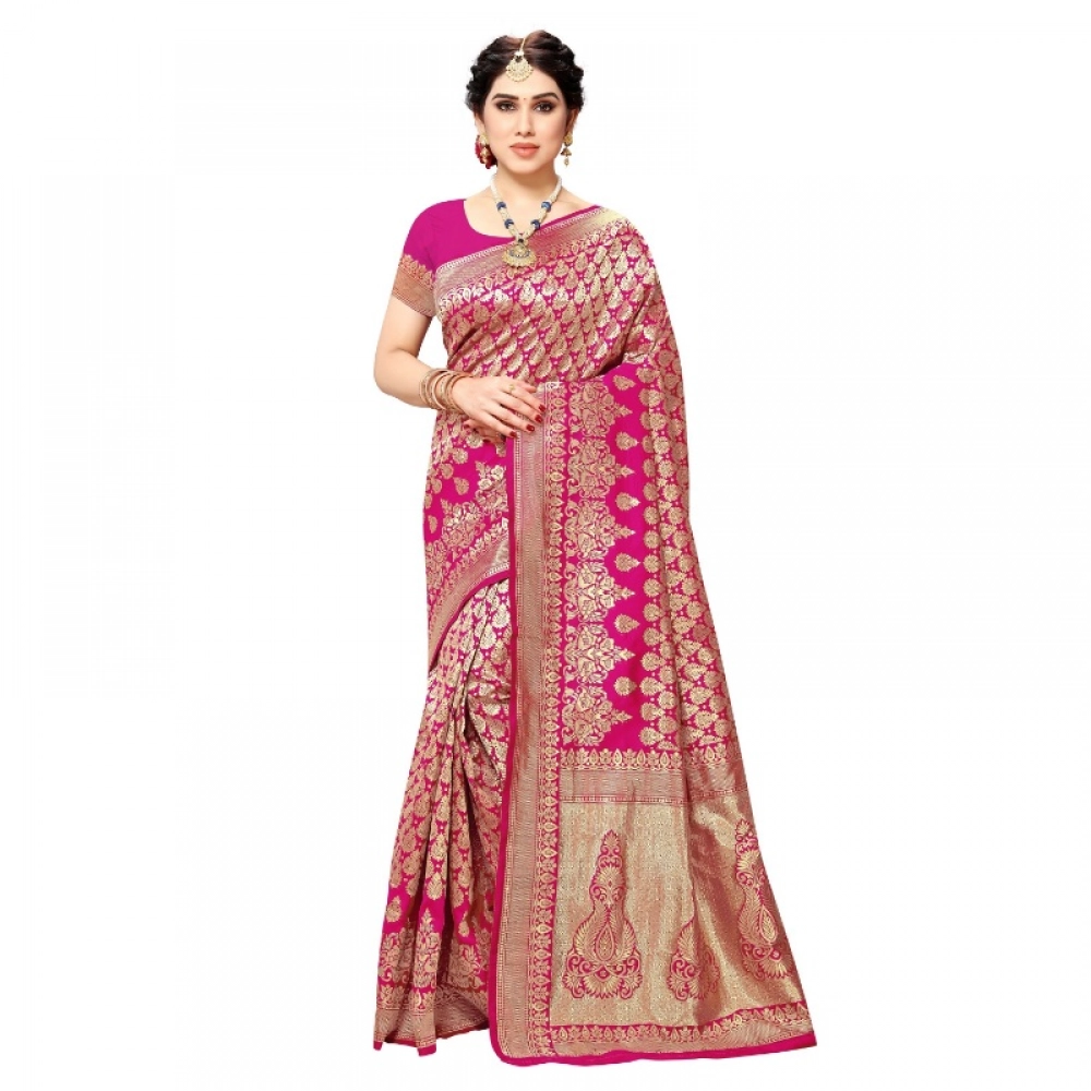 51404461679_32a596356a_o_d-1000x1000-1.webp Women's Jacquard Silk Kanjivaram Jacquard Silk Saree With Blouse (Pink, 5-6 Mtrs) - Image 1