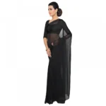 Women's Georgette Plain Saree With Blouse (Black, 5-6 Mtrs) - Image 3