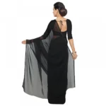 Women's Georgette Plain Saree With Blouse (Black, 5-6 Mtrs) - Image 4