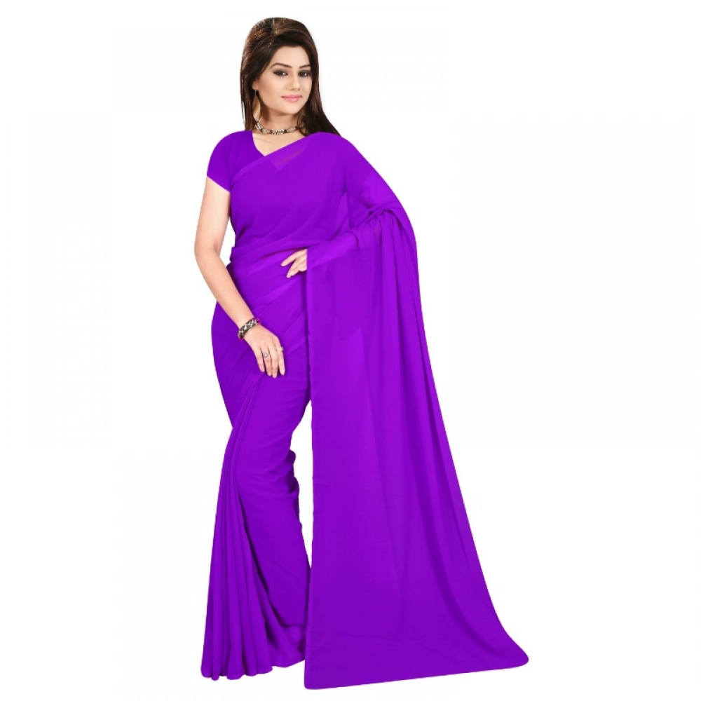 51404672710_4a0e8469ce_o_d-1000x1000-1.webp Women's Georgette Plain Saree With Blouse (Purple, 5-6 Mtrs) - Image 1