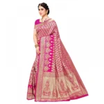 Women's Jacquard Silk Kanjivaram Jacquard Silk Saree With Blouse (Pink, 5-6 Mtrs) - Image 3
