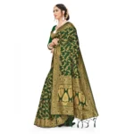 Women's Banarasi Silk Saree With Blouse (Green, 5-6Mtrs) - Image 3