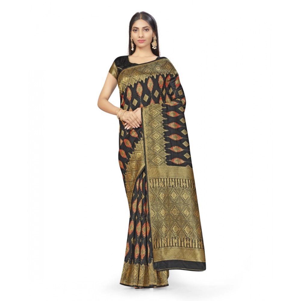 52017059406_6b94500359_o_d-1000x1000-1.webp Women's Banarasi Silk Saree With Blouse (Black, 5-6Mtrs) - Image 1