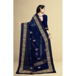 Women's Net Saree With Blouse (Navy Blue, 5-6Mtrs) - Image 2