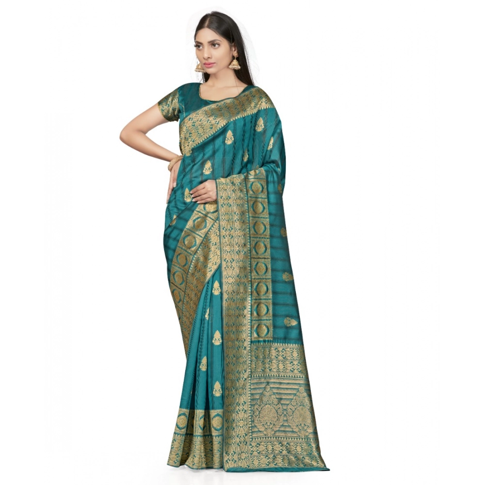 52017099713_662e4fd313_o_d-1000x1000-1.webp Women's Banarasi Silk Saree With Blouse (Peach, 5-6Mtrs) - Image 1