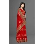 Women's Net Saree With Blouse (Red, 5-6Mtrs) - Image 3