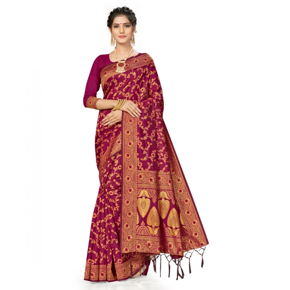 52017286759_d32864dda8_o_d-1000x1000-1.webp Women's Banarasi Silk Saree With Blouse (Wine, 5-6Mtrs) - Image 1