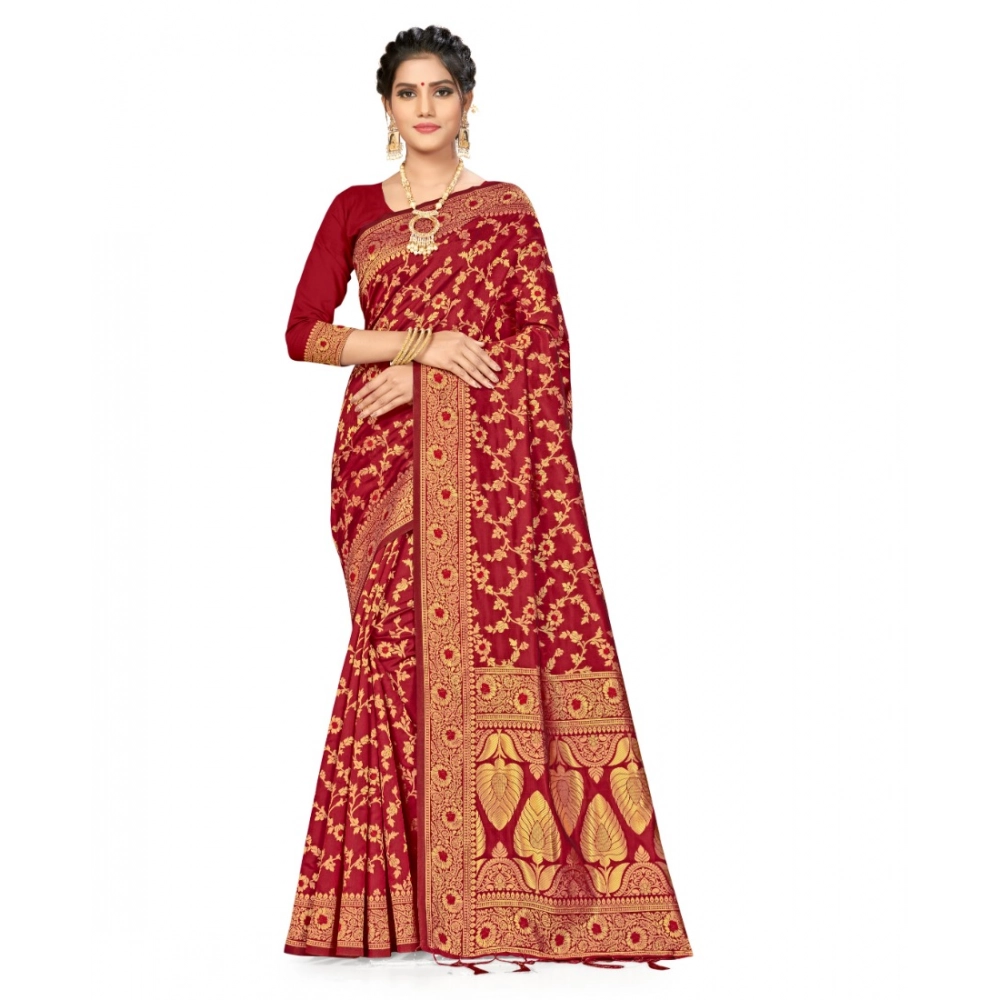52017286789_5d6db8dc0f_o_d-1000x1000-1.webp Women's Banarasi Silk Saree With Blouse (Maroon, 5-6Mtrs) - Image 1