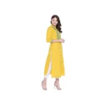 Women's Khadi Embroidered Kurti (Yellow, Khadi) - Image 4