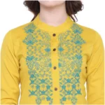 Women's Khadi Embroidered Kurti (Yellow, Khadi) - Image 2