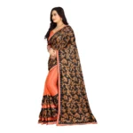 Women's Lycra Blend Saree with Blouse (Orange, 5-6 Mtrs) - Image 3