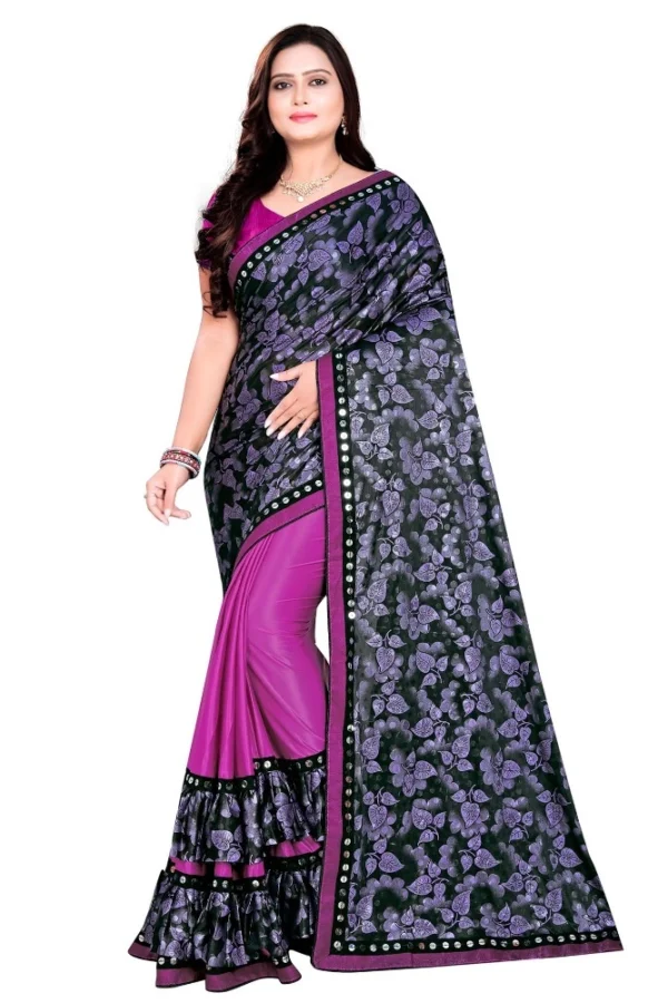 Women's Lycra Blend Saree with Blouse (Purple, 5-6 Mtrs)