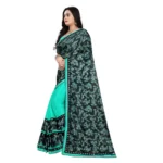 Women's Lycra Blend Saree with Blouse (Rama, 5-6 Mtrs) - Image 3