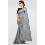 Women's Vichitra Saree with Blouse (Grey, 5-6 Mtrs) - Image 3