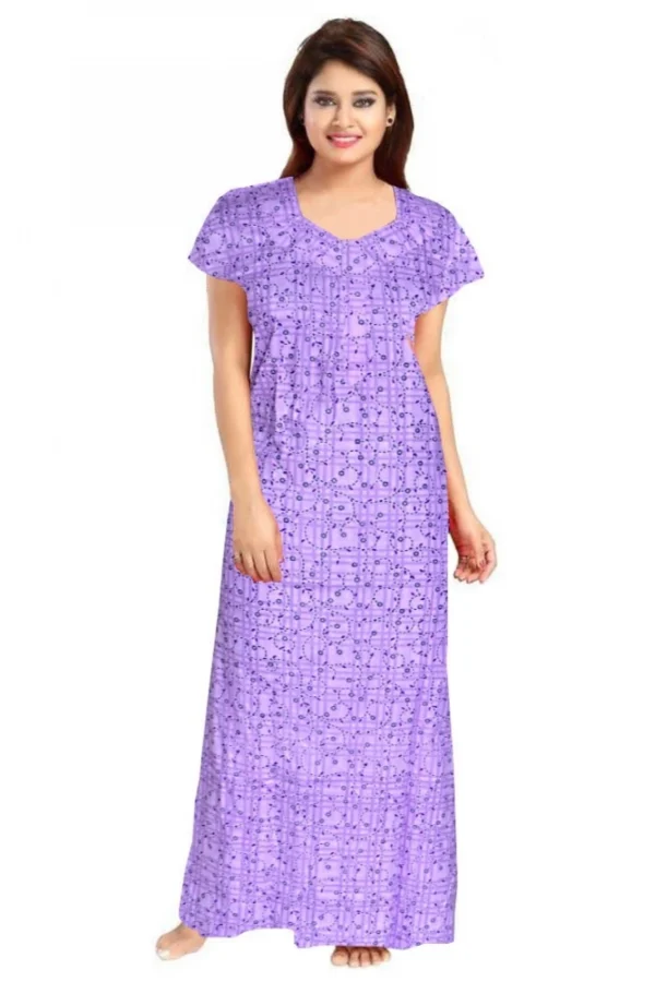 Women's Cotton Printed Maxi Nighty (Lavender)