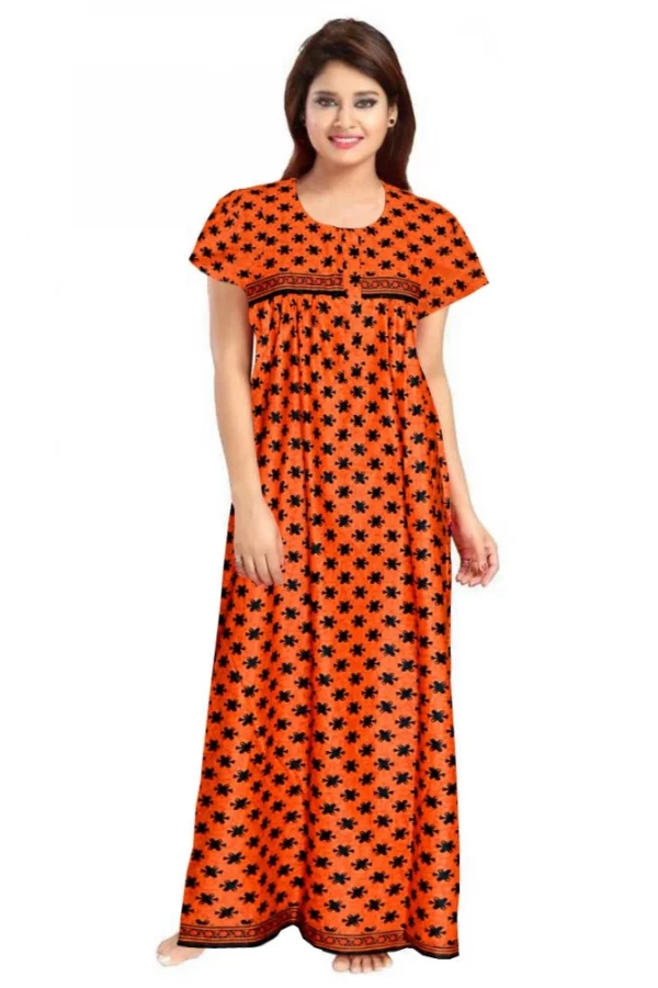Women's Cotton Printed Maxi Nighty (Orange)
