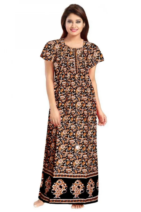 Women's Cotton Printed Maxi Nighty (Brown)