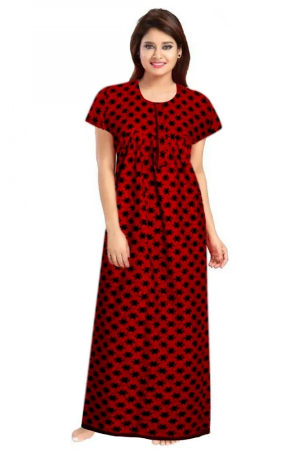 Women's Cotton Printed Maxi Nighty (Red)