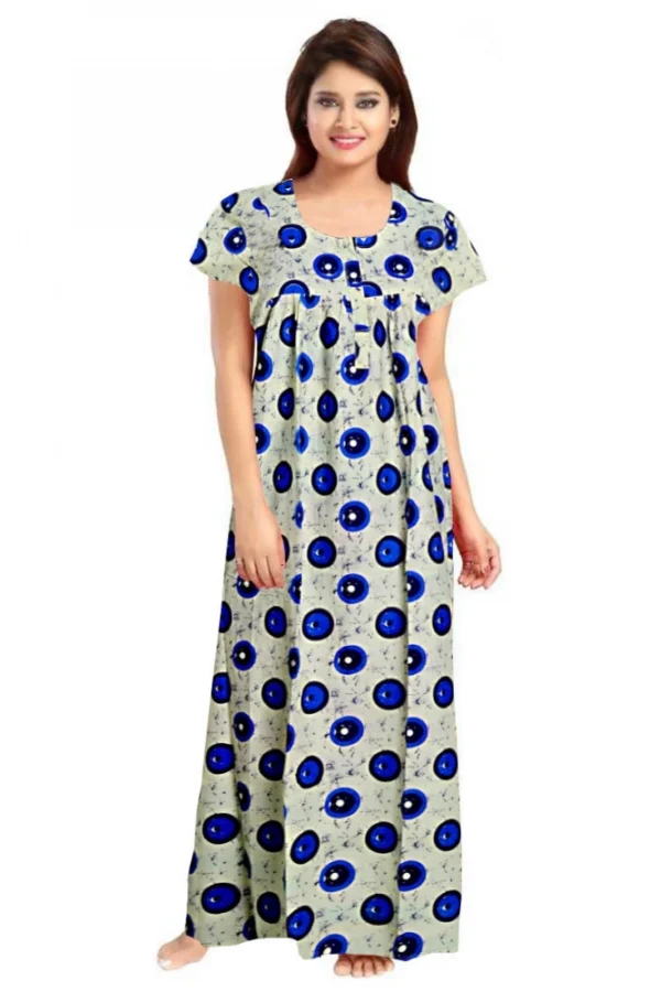Women's Cotton Printed Maxi Nighty (Off White)