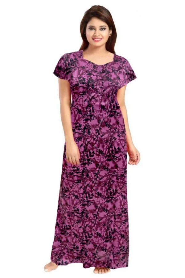 Women's Cotton Printed Maxi Nighty (Wine)